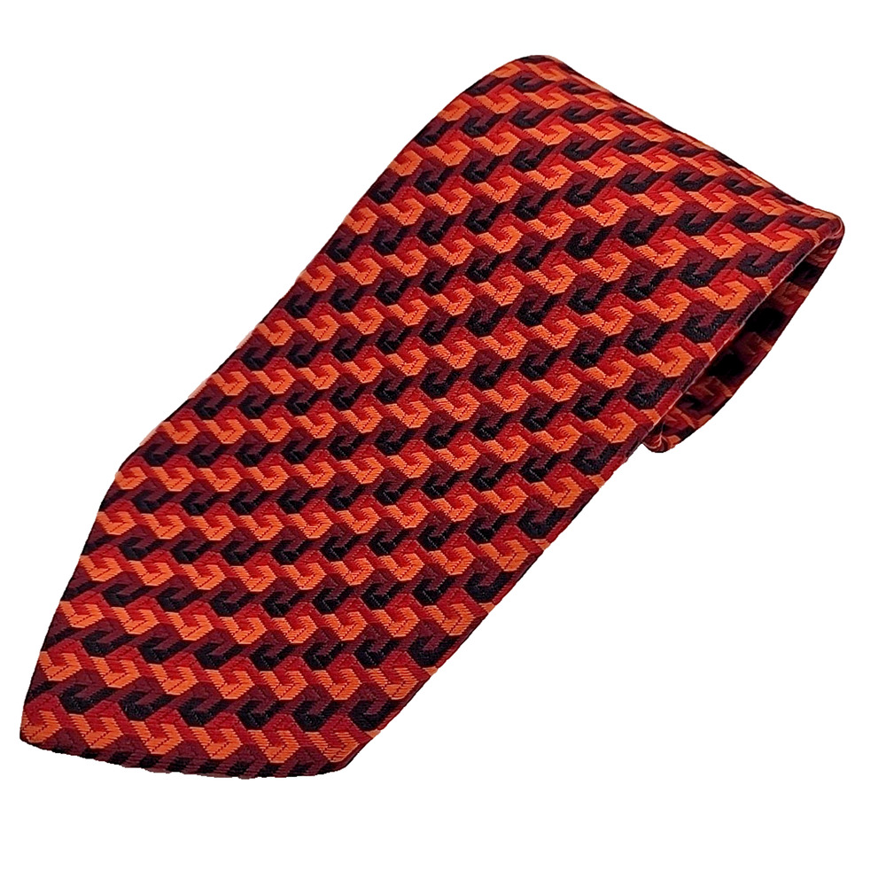 Jean Claude Orange Geometric Silk Necktie - Made in Paris - Like New